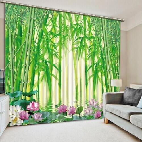 Green curtains bamboo curtains Landscape Scenery Beauty Digital Photo Printing Blackout 3D Curtains for Living Room