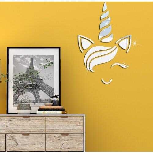 Unicorn Mirror Wall Sticker Wall Decoration Acrylic 3D Self-adhesive Decals for Kids Rooms Stickers Children Bedroom Home Decor