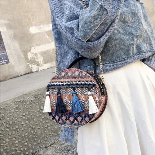 Bag Female 2020 New Korean Versin Of The Wild Messenger Bag Chic Harajuku Ethnic Style Round Bag Chain Girl Small Shoulder Bag