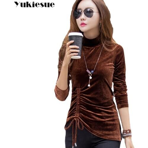 Women Velour T Shirt 2018 Spring New Hot Fashion Female Velvet skinny Turtleneck Long Sleeve Slim Elegant Tops T-shirts female