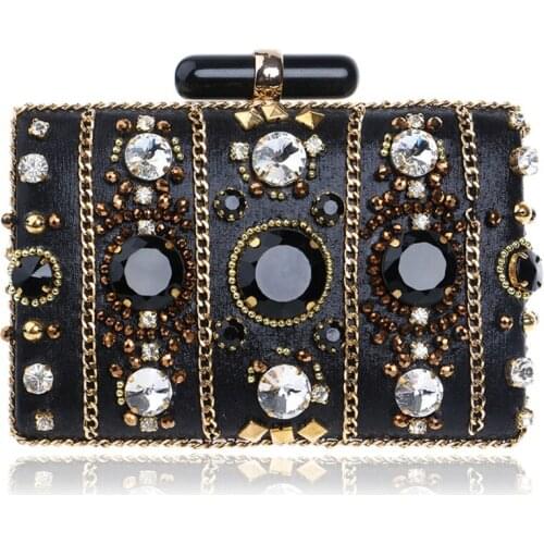 Embroidery Women Handbags Beaded Chain Accessory Metal Day Clutches Party Wedding Evening Bags One Side Diamonds Purses