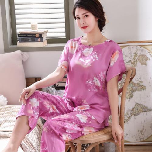 2PC Women Cotton Pajamas Set Summer New Thin Floral Short Sleeve Loose Sleepwear Casual Homewear Female Pyjamas Wholesale