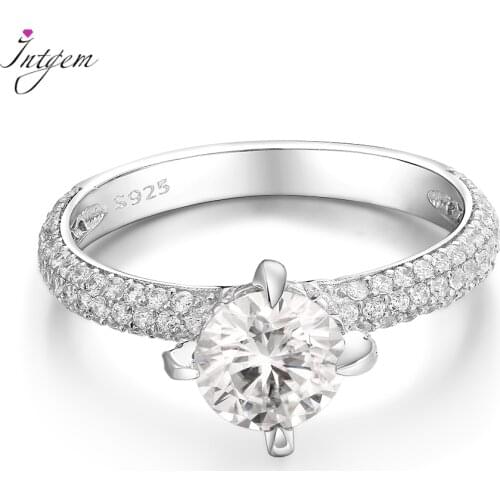 S925 Sterling Silver Moissanite Wedding Ring 6.5mm D Color Big Moissanite Diamond Engagement Ring Round Solitaire Ring for Women