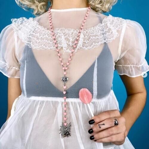 Pink heart Women Pendant Necklace Y2K Heart Flower Chain Jewelry Fashion Sweet long Sweater necklaces accessories