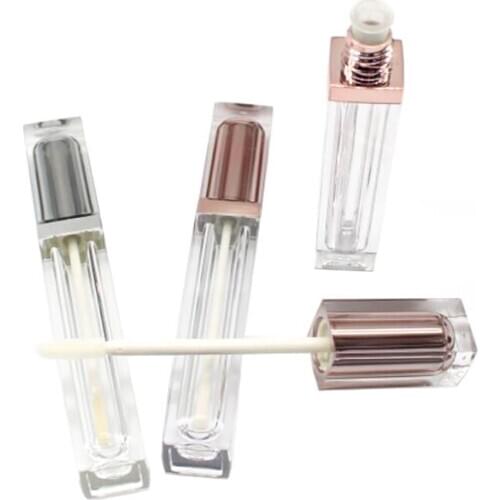10/40pcs 7ML Rose Gold Empty Lip Gloss Tube, Square Silver Lip Gloss Refillable Bottles,Plastic Liquid Lipstick Container