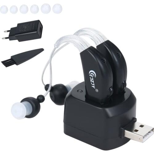 2PCS Hearing Aid Rechargeable Digital Hearing Amplifiers Wireless Mini Hearing Aids for Seniors Sound Amplifier & Charging Base