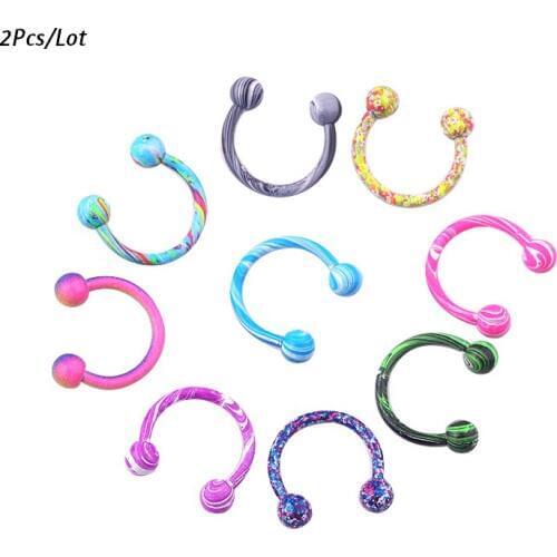 2Pcs Mix Color 1.2x8mm Body Piercing Jewelry Stainless Steel Horseshoe Piercing Balls Circular Barbells Lip Nose Rings