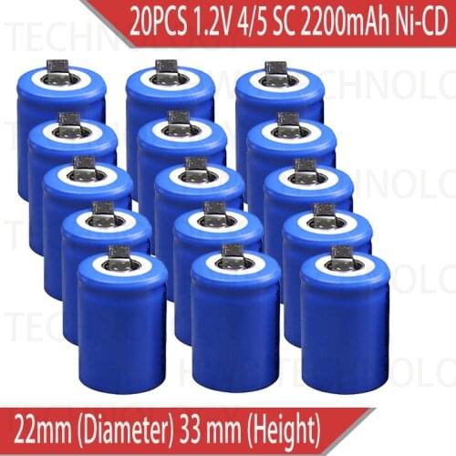 20PCS/lot Ni-Cd 1.2V 2200mAh 4/5 SubC Sub 4/5SC Rechargeable Battery with Tab - Blue Power tools battery Free shipping