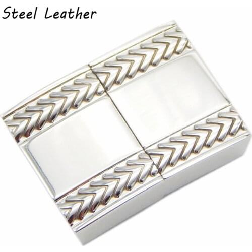 20pcs/lot custom logo hole:15*5.2mm Stainless Steel Jewelry Connector Wide Flat Leather Cord Magnetic Clasps Bracelet Necklace