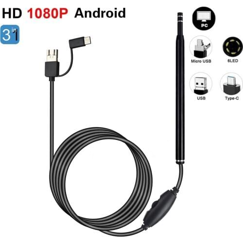 3 in 1 Ear Endoscope HD Visual Otoscope Ear Pick 5.5mm Luminous Earpick Mini Camera Android PC Ear Wax Cleaning Tool Painless