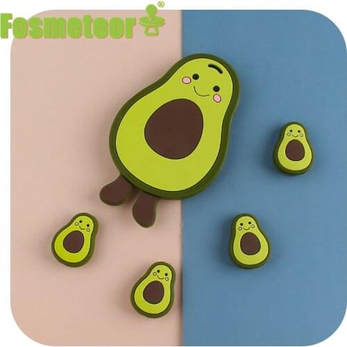 Fosmeteor 5pcs Silicone Avocado Beads DIY Baby Cartoon Teether Shower Necklace Chewing Pacifier Dummy Sensory Toy Accessories