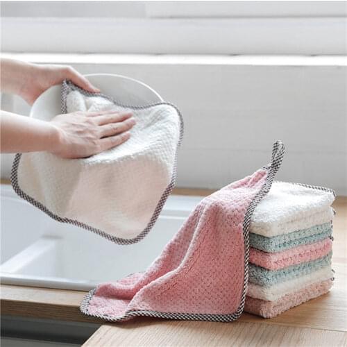 5pcs Household Kitchen Rags Gadgets Microfiber Towel Cleaning Cloth Non-stick Oil Thickened Cleaning Cloth Can Absorb Washing U3