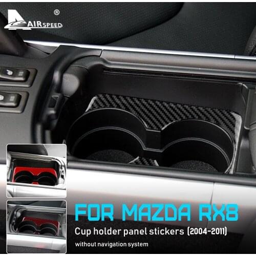 AIRSPEED 6PCS Carbon Fiber for Mazda RX8 2004-2011 Accessories Interior Trim Car Rear Central Control Water Cup Holder Sticker