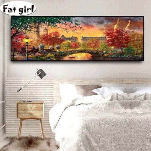 Drill Square Round Diamond Painting 5D Large size colorful city autumn scenery mosaic cross stitch Embroidery Decor New Arrival