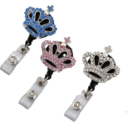 Diamond Crown Retractable Nurse Badge Reel Clip Badge Holder Students Doctor Id Card Holder Porte Carte Значок Значки Tarjetero