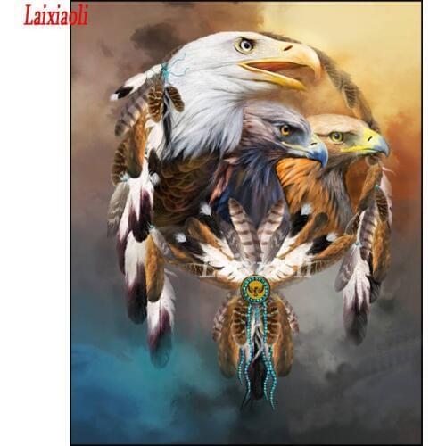 Diamond Embroidery feather 5d Painting Indians Dream catcher and Eagle DIY Mosaic Picture Full Square round Drill Diamond Paint