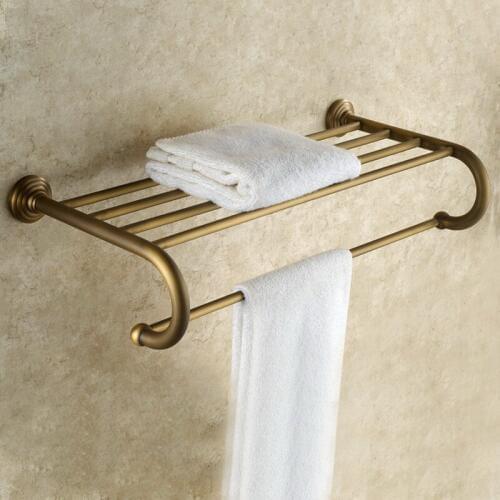 Antiwue Brass Bathroom Towel Rack Holder Wall Mounted Storage Hanger Kitchen Hotel Towel Clothes Shelf KD645