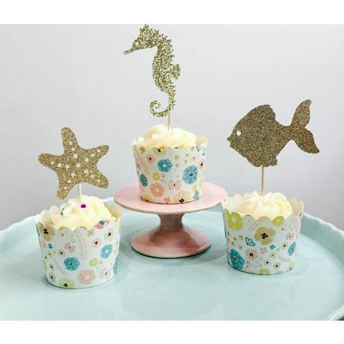 Glitter seahorse cupcake toppers nautical beach wedding sea bridal shower party toothpicks