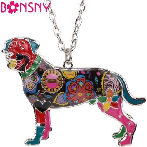 Bonsny Statement Maxi Alloy Enamel Rottweiler Choker Necklace Chain Pendant Collar 2017 Elegant Hot Enamel Jewelry Women