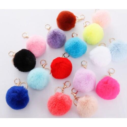 Cute Pompon Key chain Fluffy Artificial Fur Ball Key Rings Women Bag Car Charm Pendant pom pom holder keychain Bag Accessories