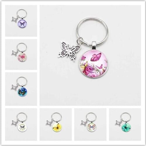 New creative butterfly flower design keychain glass crystal pendant keychain female fashion jewelry boutique car keychain boy ke