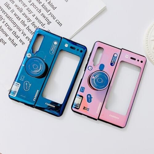 For Samsung Galaxy Fold Case 360 Full Protection 3D Camera Siliocne Soft Phone Case For galaxy fold Blue Light Stand Back Cover