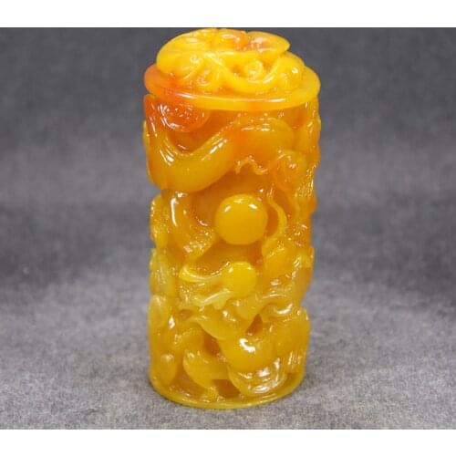 Diameter 4 cm imitation of natural Laos tianhuangshi stone round seal Carved Dragon Ball cylinder Calligraphy painting seal