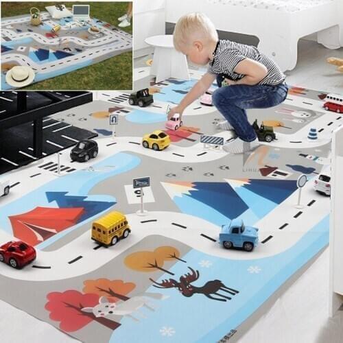 130*100cm Traffic Road Carpet Playmat Rug For Cars Baby Crawling mat Climbing Pad City English City Parking Lot Map Play Carpet