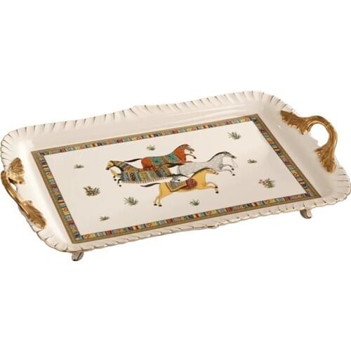 Ceramic Tray For Tea Set Fruit Plate Livingroom Table Useful Rectangle Saucer Receiving Disk European Style Home Furnishings