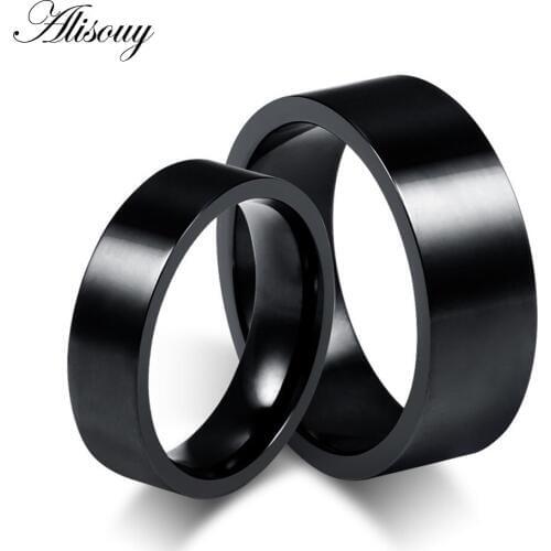Simple design Black Titanium Steel lovers Ring 8mm 6mm width 316L stainless steel couple promise rings for lover engagement