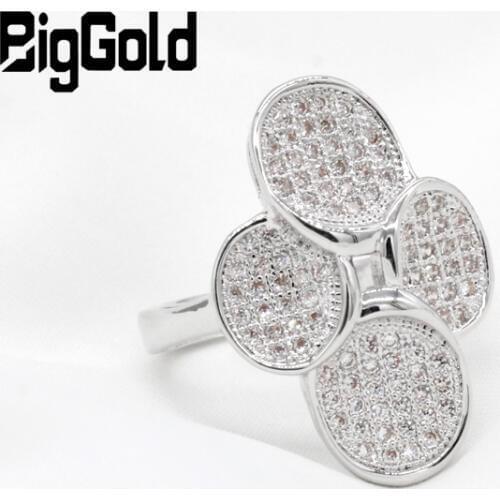 Big Women Ring Copper with Rhodium Plated &Clear Cubic Zirconia Polka Dot Wedding Anniversary Finger Rings Accessories Gifts