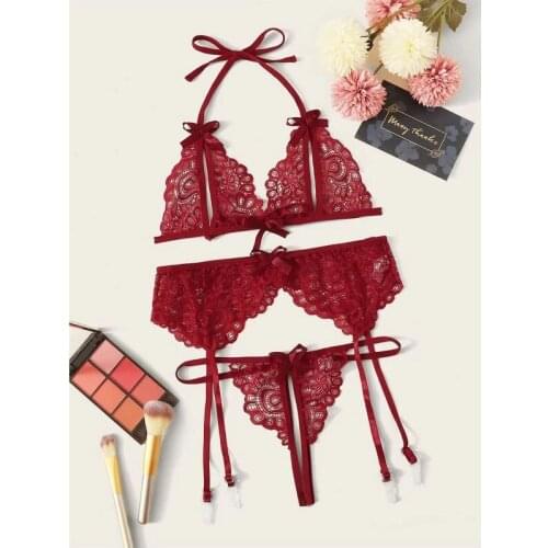 3 Pcs Sexy Lingerie Set Open Bra Panties Lace Exotic Apparel Women Fashion Sexy Underwear Set