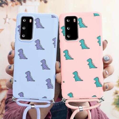 Crossbody Necklace Case For Huawei P30 P20 P40 Honor 20 10 10i 10X Lite E Pro Y6 Y7 Y9 P Smart 2019 2020 9X Nova 5T Dinosaur Bag