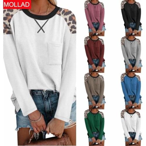 Hot Sale 2021 Autumn and Winter New Europe and America Cross Border Womens Top Patchwork Pocket Long Sleeve T-shirt Women
