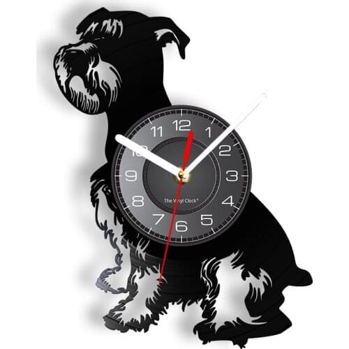 Miniature Schnauzer Dog Vintage Vinyl Record Wall Clock Puppy Dog Home Decor Carved Album Music Record Clock Pet Shop Sign Watch