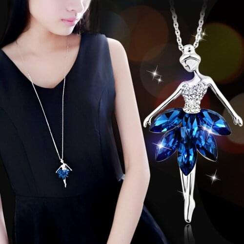 Fashion All-match Temperament Sweet Ballet Girl Sweater Chain Exquisite Long Crystal Semi-precious Stones Pendant Necklace