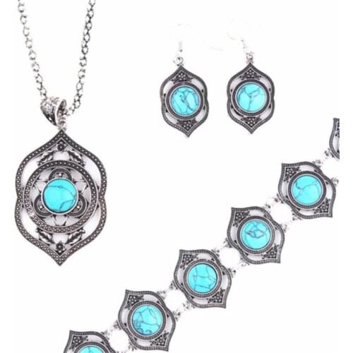 Retro Bohemian Collar Choker Turquoises Beads Exaggerated Necklace Fashion Ethnic Beads Necklaces Jewelry Sets Pendientes Women