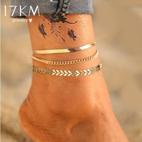 Fashion Gold Multilayer Snake Chain Anklets Women Beads Anklet Leg Chain Ankle Bracelets Beach Foot Jewelry Accessories