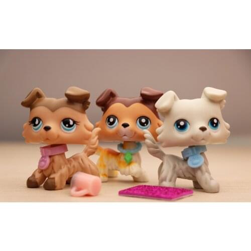 Cartoon Animals Pet Littlest Collie Dogs #58 #363 #839 3PCS wtih mini Accessories Collars Drink