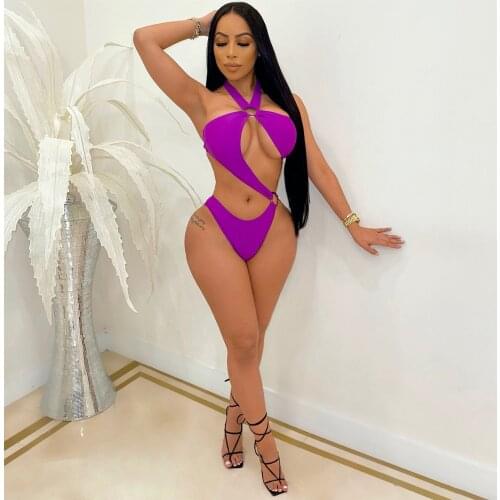 Cikini 2021 New Womens Sexy Solid Color Hanging Neck Large Bikini Set Low Waist Integrated Beach Swimsuit