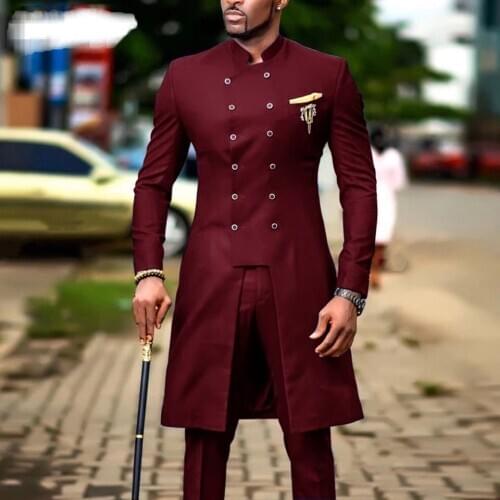 Custom Made Slim Fit Burgundy 2 Piece Mens Blazer Double Breasted Suit Men Wedding Suits Groom Tuxedos For Men (Jacket+Pants)