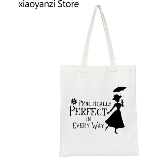 Practically Perfect In Every Way Print Women Shoulder Bags Casual Funny Handbags For Lady Girl Eco Reusable Shopping Bag SL-188