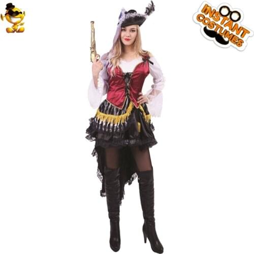 QLQ Deluxe Pirate Costume Halloween Carnival Party Fancy Dress Cosplay Pirate Costumes For Women Pirate Sets Outfits