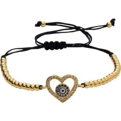 Anil Arjandas womens Bracelets , 24k Gold Color Beads with Zircon Heart shape Connector Eyes in Jewelry wholesale Quantity