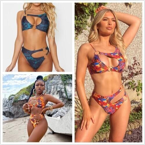 Sexy Bandage Push Up Bikini Set Hollow Out Brazilian Swimwear Women Cut Out Swimsuit Ring Bathing Suits Female Biquini Beachwear