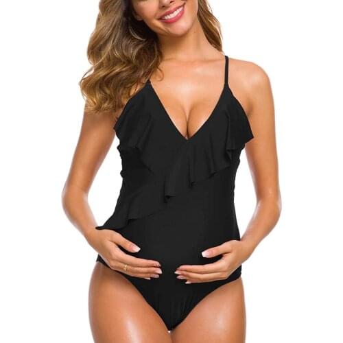 Pregnant Woman Sexy Swimsuit Maternity Swimwear Backless Bikinis Falbala Ruffle Beachwear Summer One-piece Swimming Bathing Suit