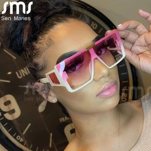 One Piece Sqaue Sunglasses Women Men 2021 Big Frames Eyeglasses Luxury Brand Designer Glasses Men Retro Vintage Eyewear UV400