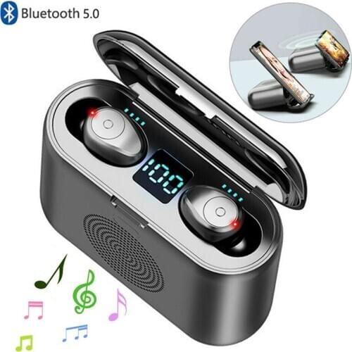 2 in 1 Bluetooth Headset Stereo Earphones Wireless Mini In-ear TWS Earbuds with Bluetooth Speaker for iPhone Android Cell Phones