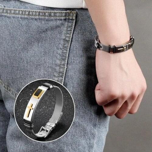 Stylish Bracelet for Men Cross Pattern Titanium Steel Wrist Strap Hip Hop Wrist Jewelry Accessories Gift for Women SEC88