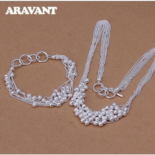 Wedding Jewelry Set 925 Silver Sanding Bead Chain Necklace Bracelet For Women Fashion Jewelry Gifts